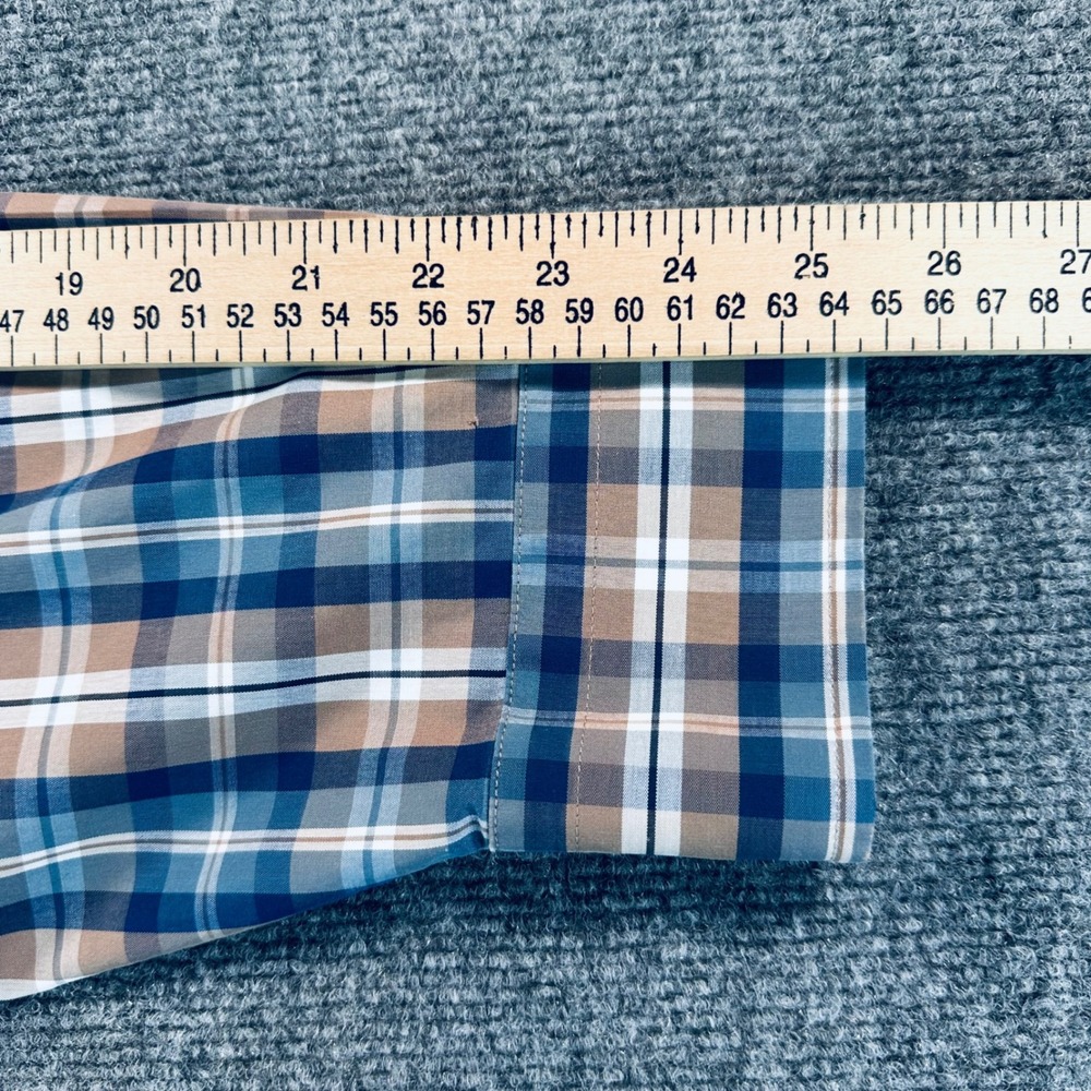 Oak Hill Men's 3XL Blue Tan Plaid WRINKLE FREE Button Down Shirt Cool Dry Cotton - Picture 11 of 12